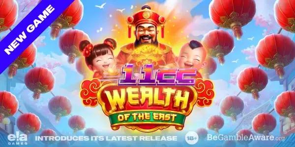 Cenário festivo do jogo Wealth of the East com lanternas e elementos orientais